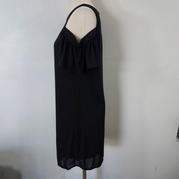 City Streets Dress Flowy Cold Shoulder Womens Size 8 Lined Keyhole Solid Black - Picture 5 of 13